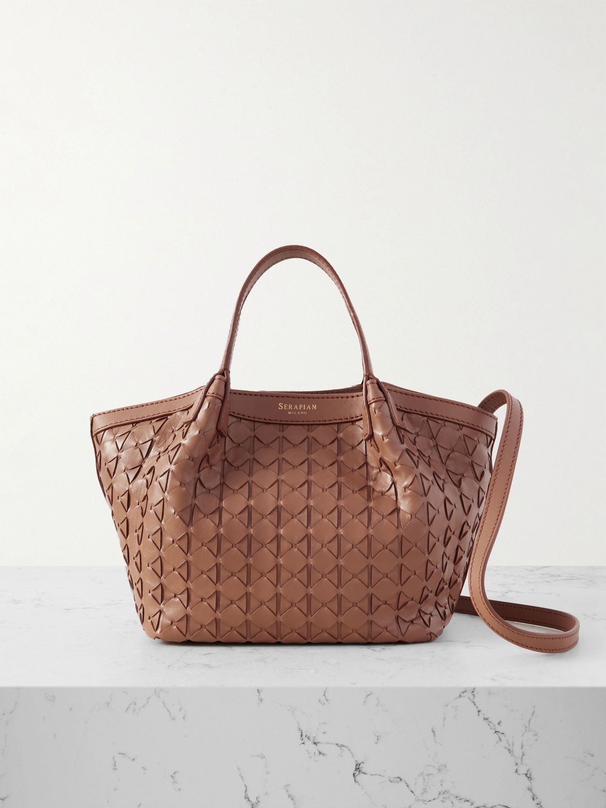 Secret mini woven leather shoulder bag