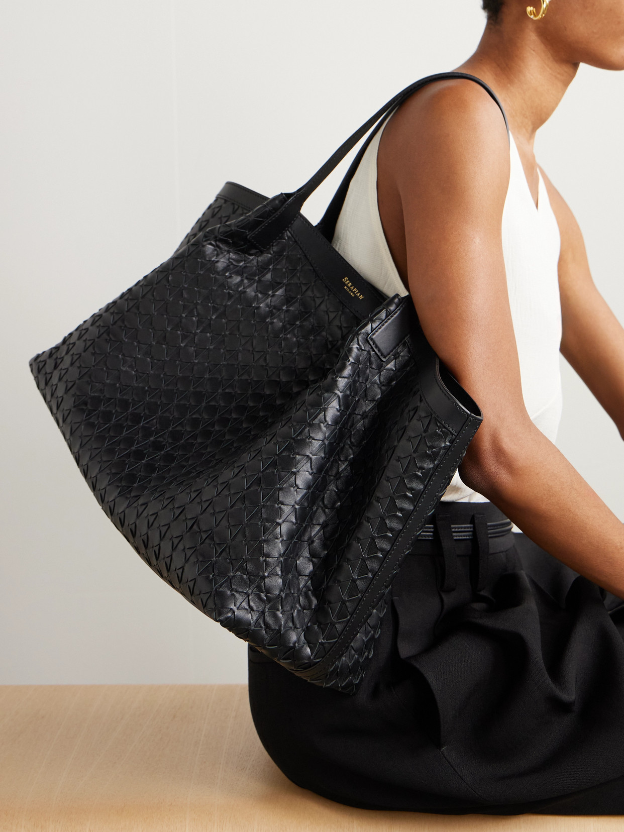 Serapian Secret Large Woven Leather Tote