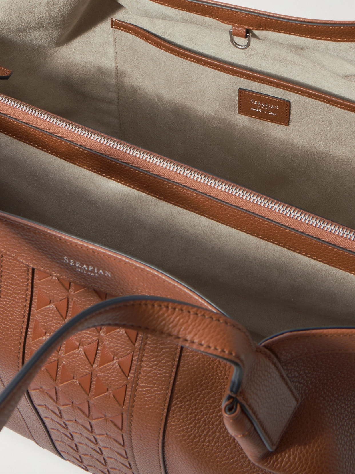 Serapian Secret Textured-leather Tote In Brown