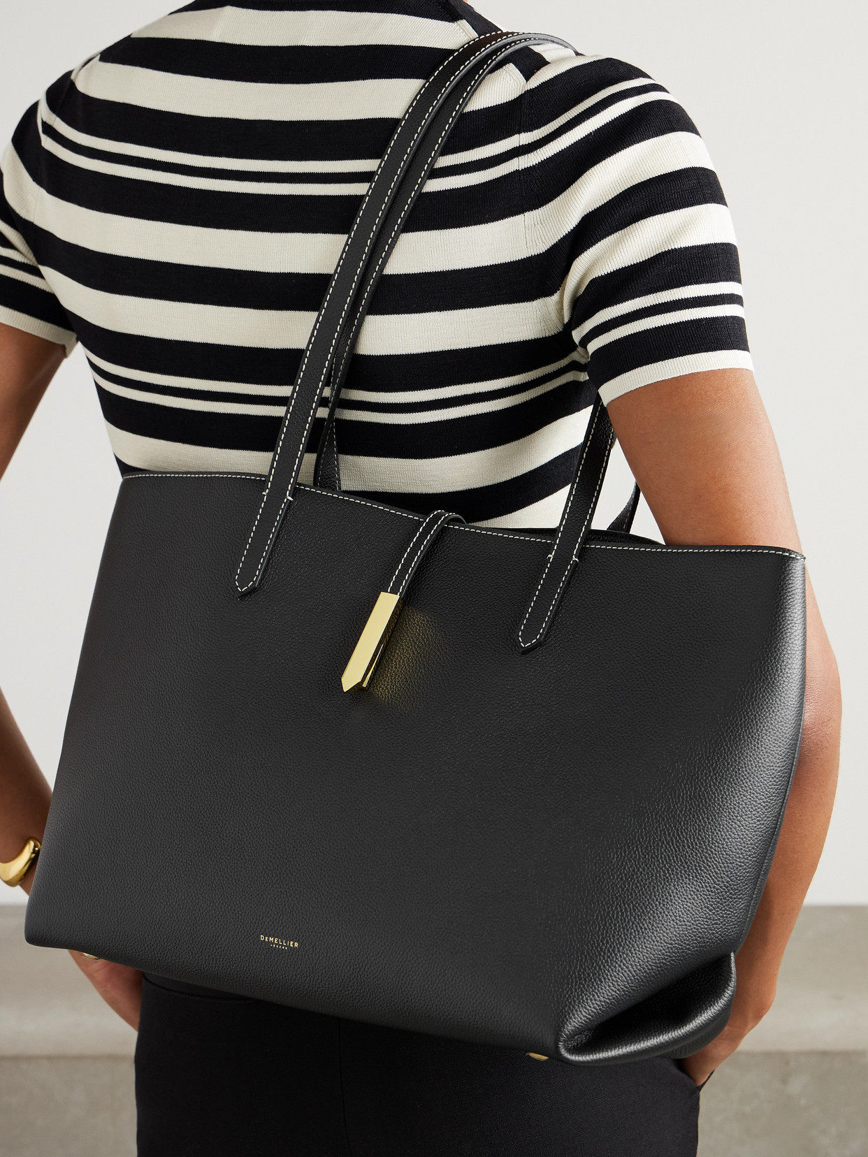 Demellier Tokyo Textured-leather Tote In Black