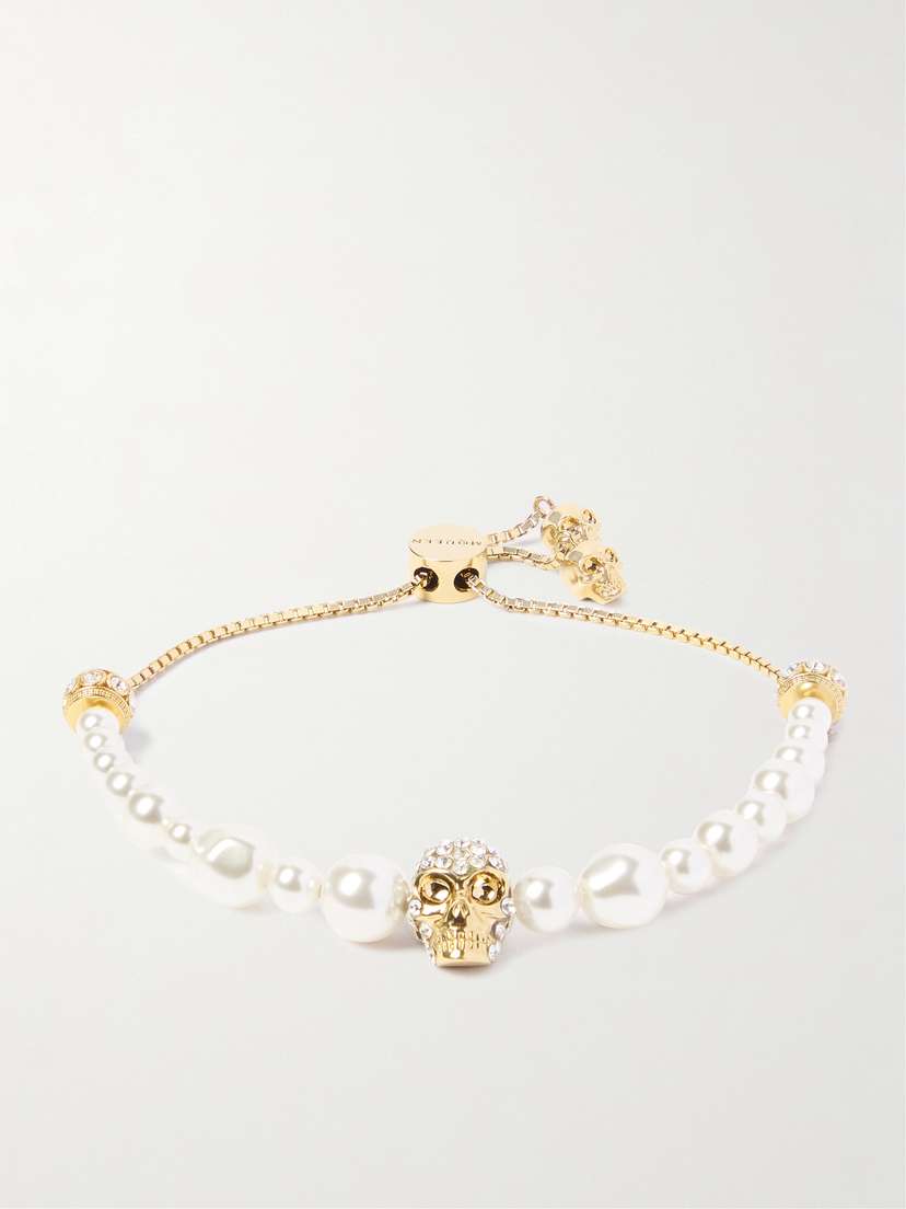 McQueen Gold-tone, Crystal And Faux Pearl Bracelet