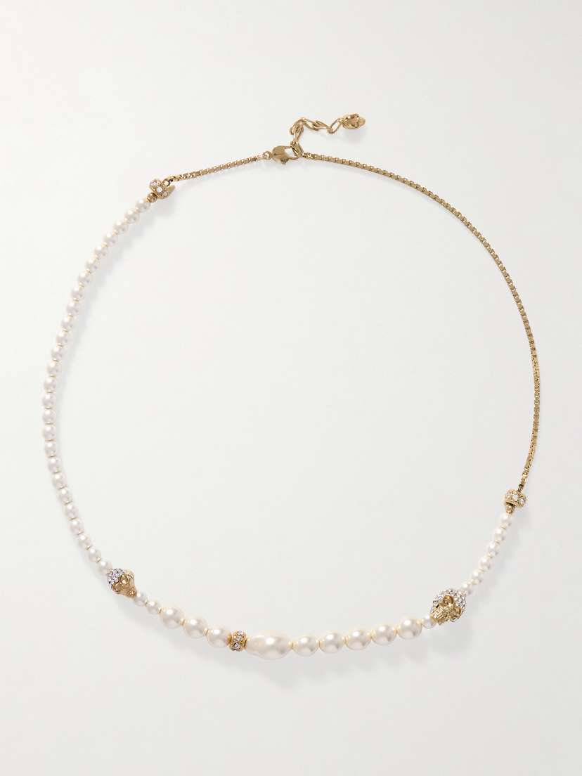McQueen Gold-tone, Crystal And Faux Pearl Necklace