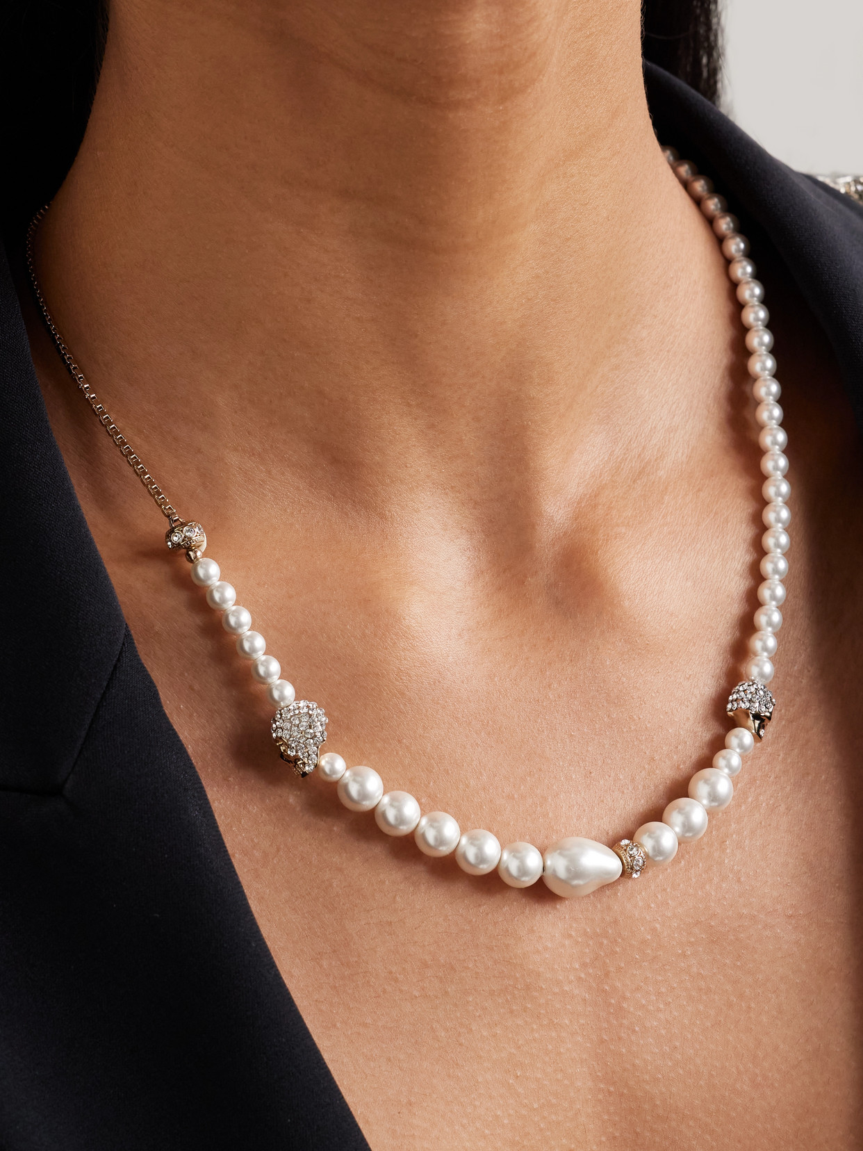 Alexander Mcqueen Gold-tone, Crystal And Faux Pearl Necklace