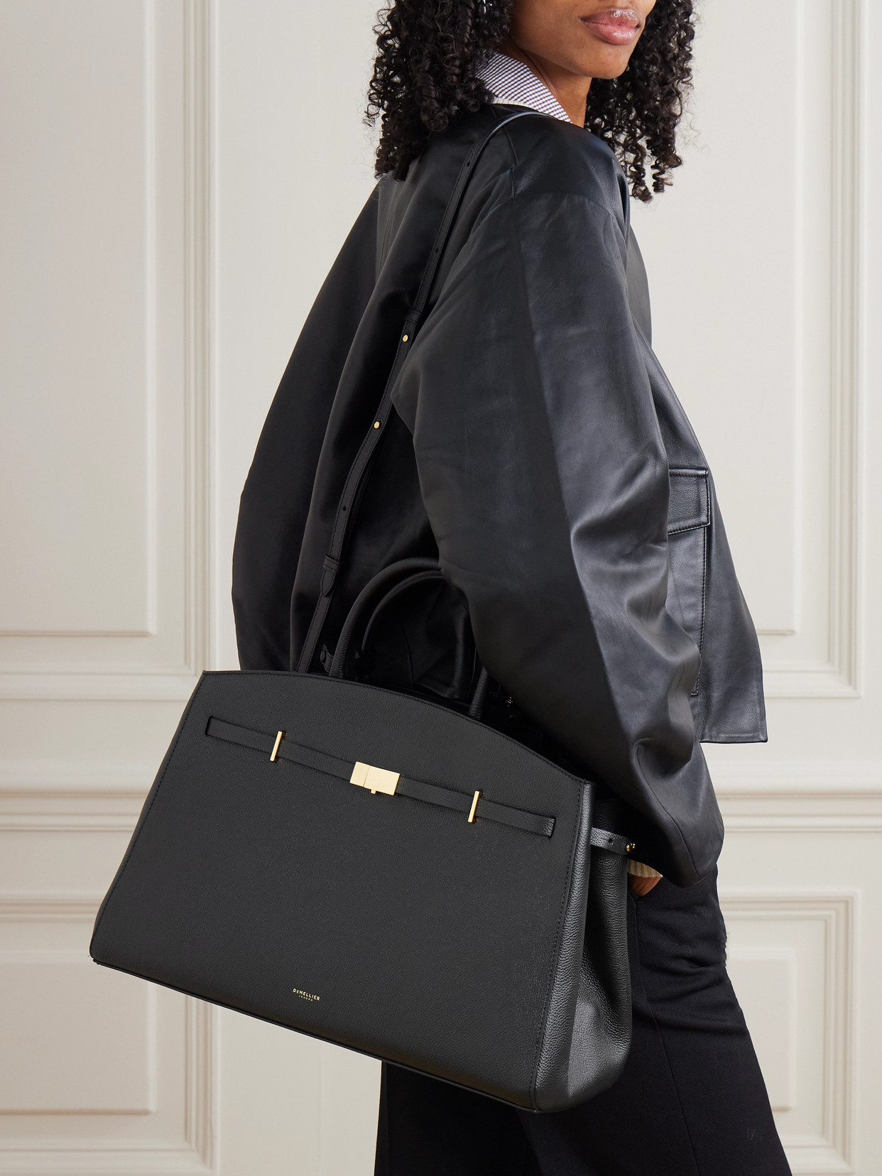 Demellier The Hudson Small Textured-leather Tote In Black