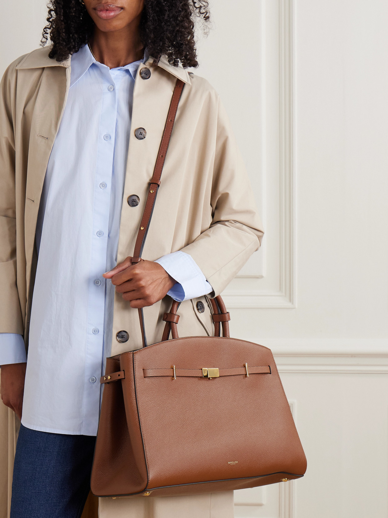 Demellier The Hudson Small Textured-leather Tote In Brown
