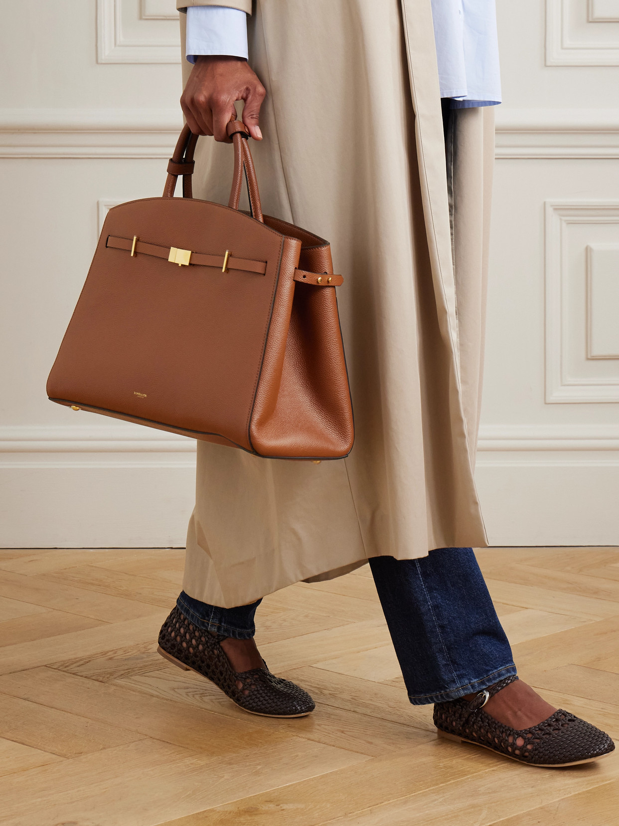 Demellier The Hudson Small Textured-leather Tote In Brown