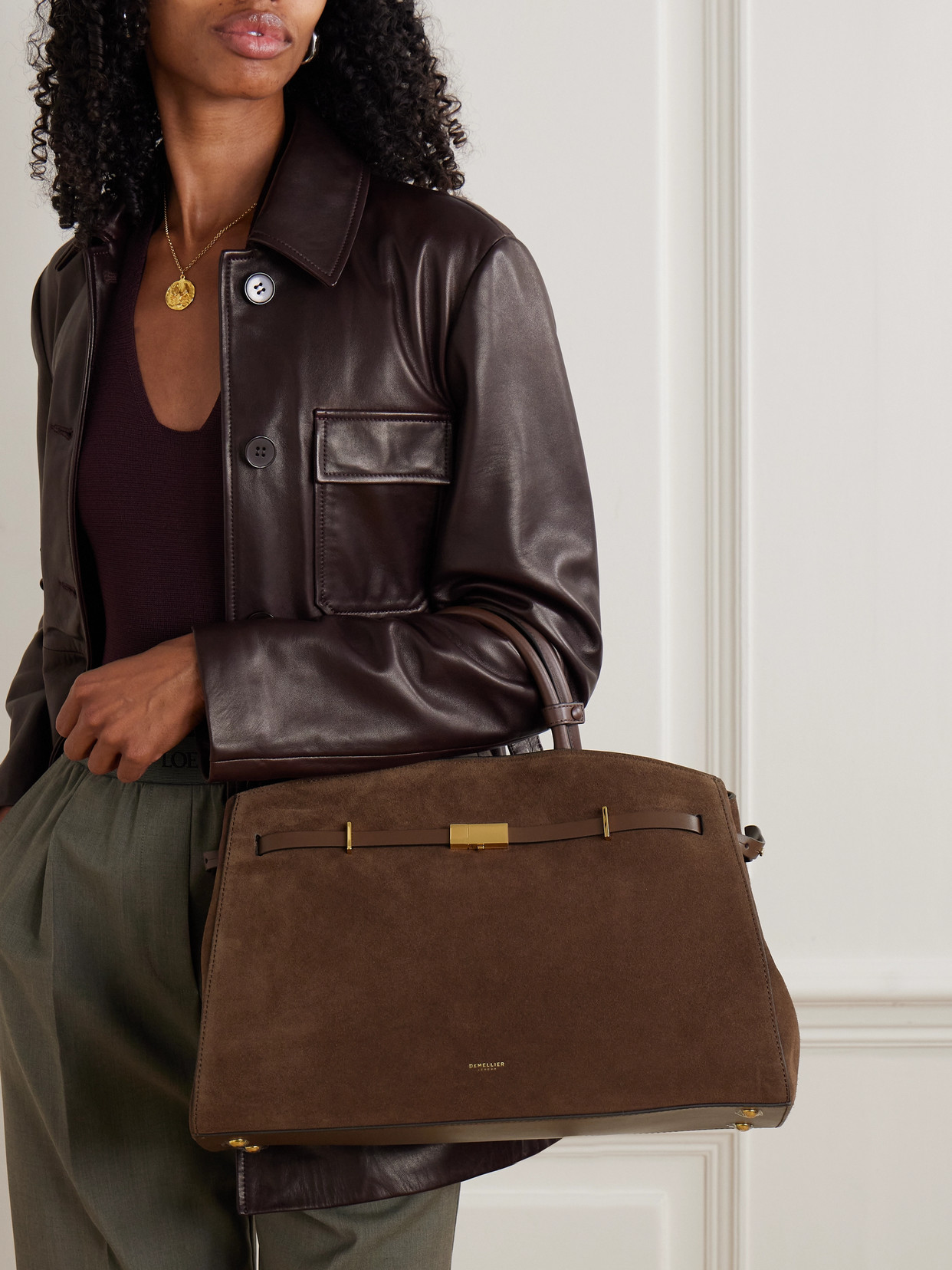 Demellier The Hudson Small Suede Tote In Brown