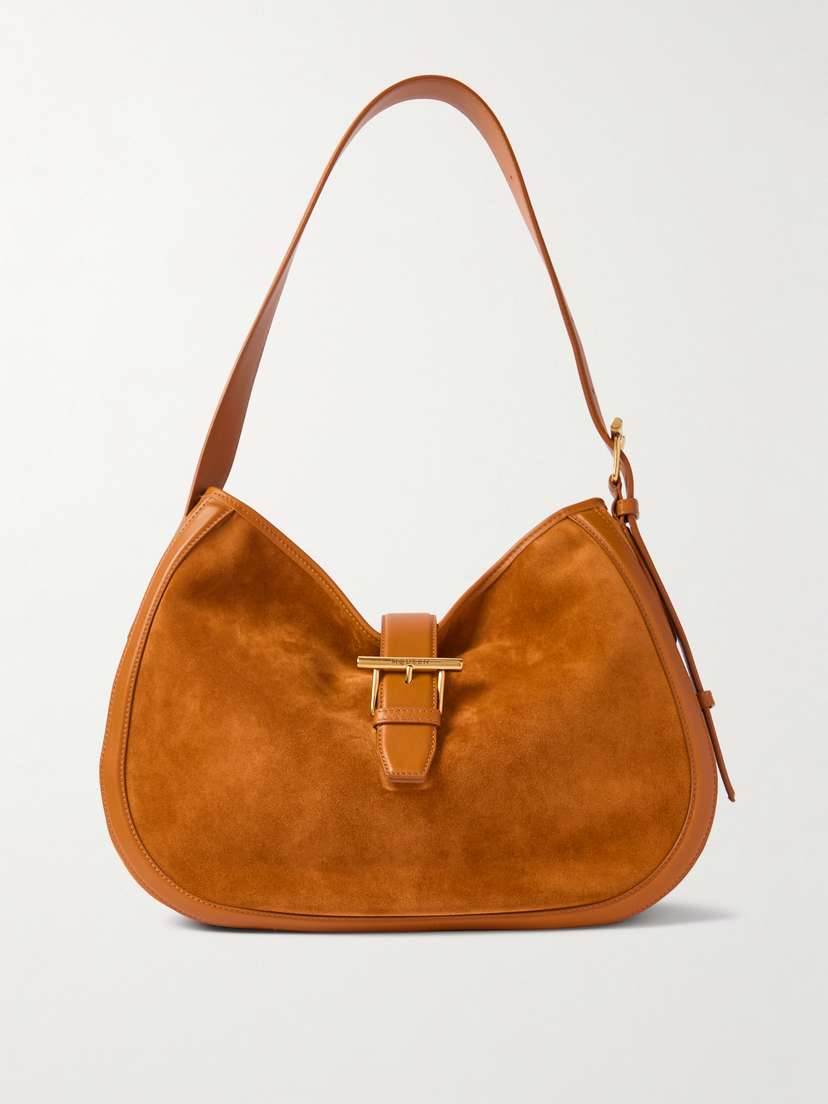 McQueen T-bar Leather-trimmed Suede Shoulder Bag