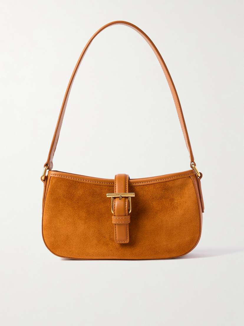 McQueen T-bar Mini Leather-trimmed Suede Shoulder Bag