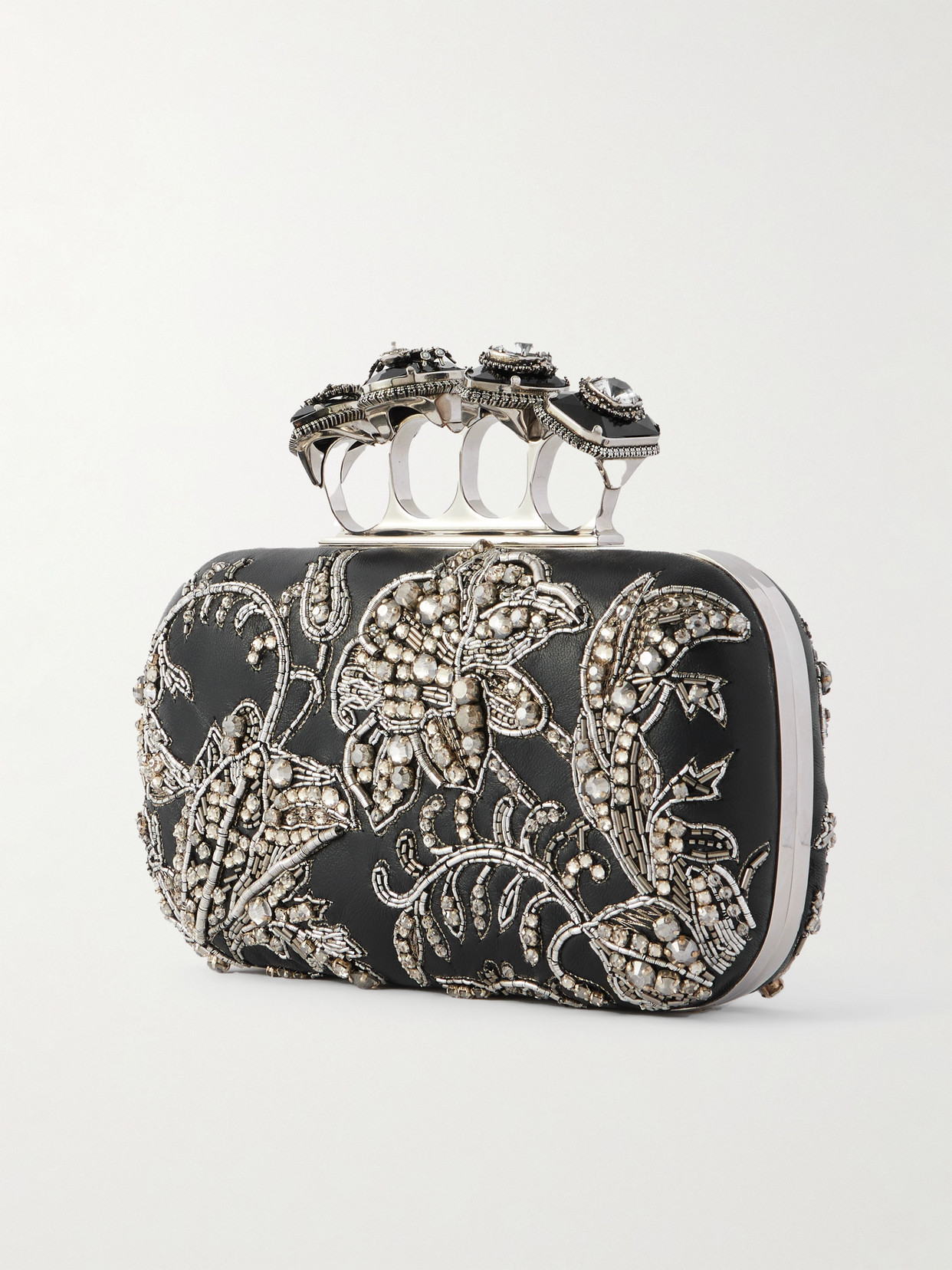 Alexander Mcqueen Crystal-embellished Embroidered Leather Clutch