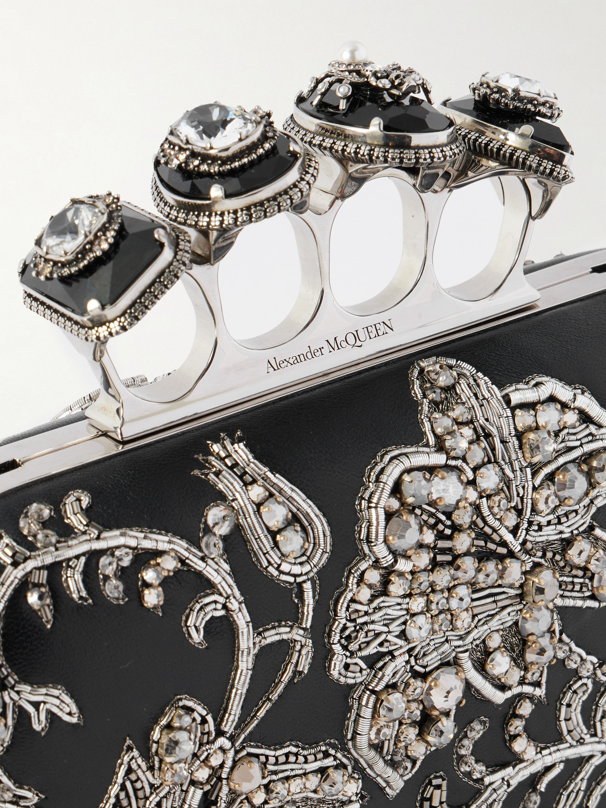 Alexander Mcqueen Crystal-embellished Embroidered Leather Clutch
