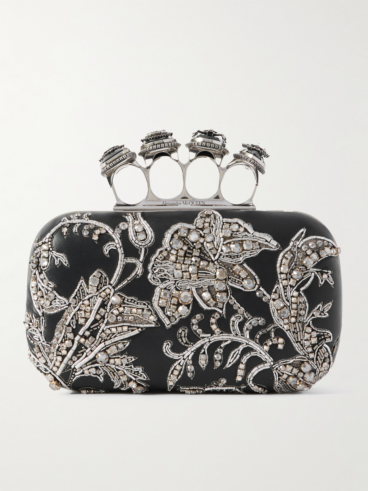 Alexander Mcqueen Crystal-embellished Embroidered Leather Clutch