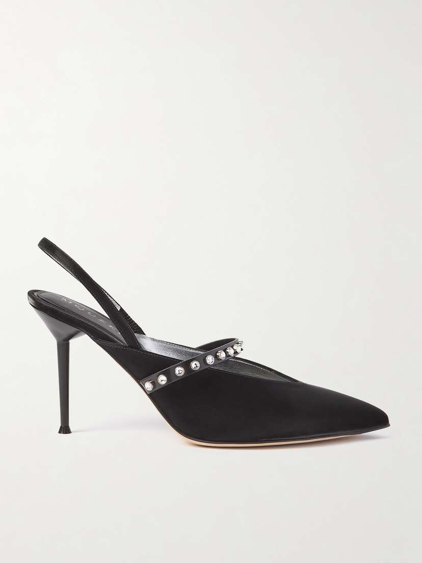 McQueen Revel Embellished Leather-trimmed Suede Slingback Pumps