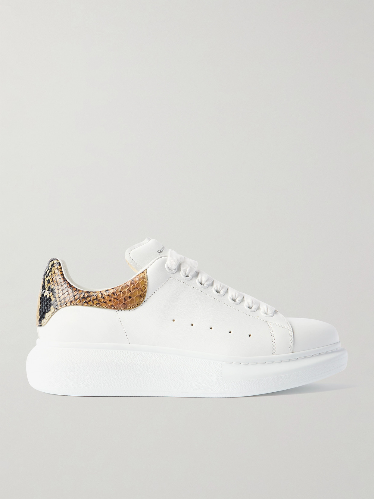 Alexander Mcqueen Leather And Snake-effect Leather Exaggerated-sole Sneakers