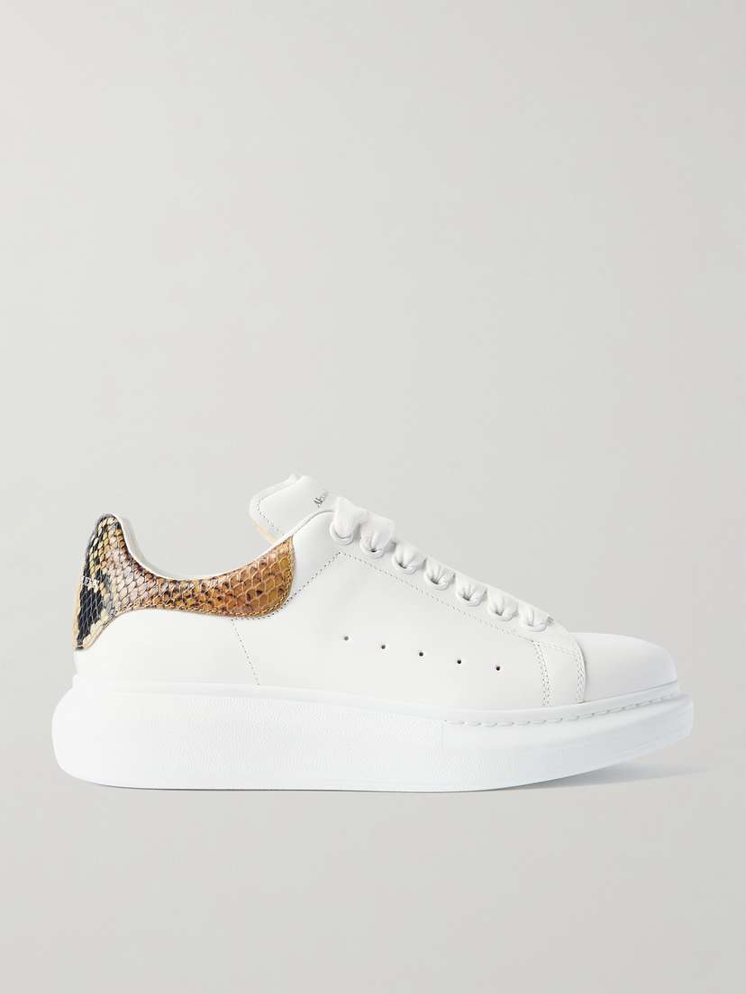 McQueen Leather And Snake-effect Leather Exaggerated-sole Sneakers