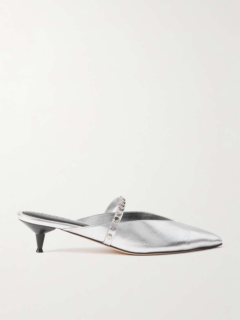 McQueen Revel Studded Metallic Leather Mules