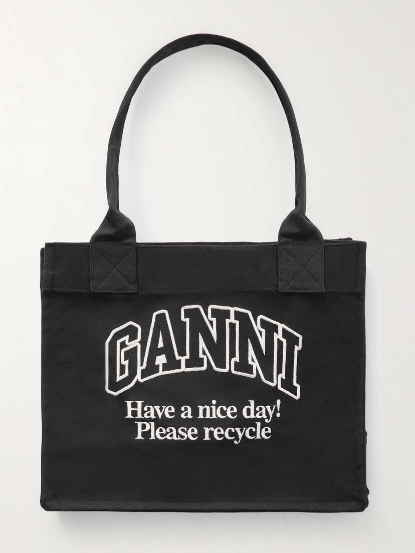 Ganni Embroidered Canvas Tote