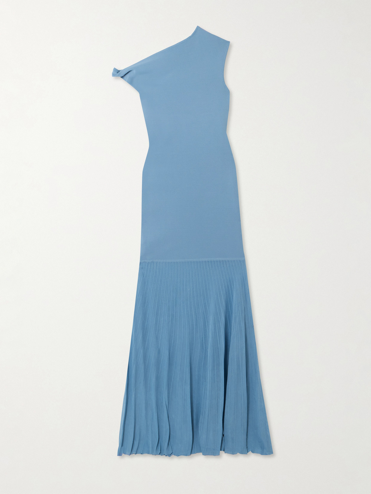 Sir Twist Off-the-shoulder Pleated Knitted Maxi Dress In Blue