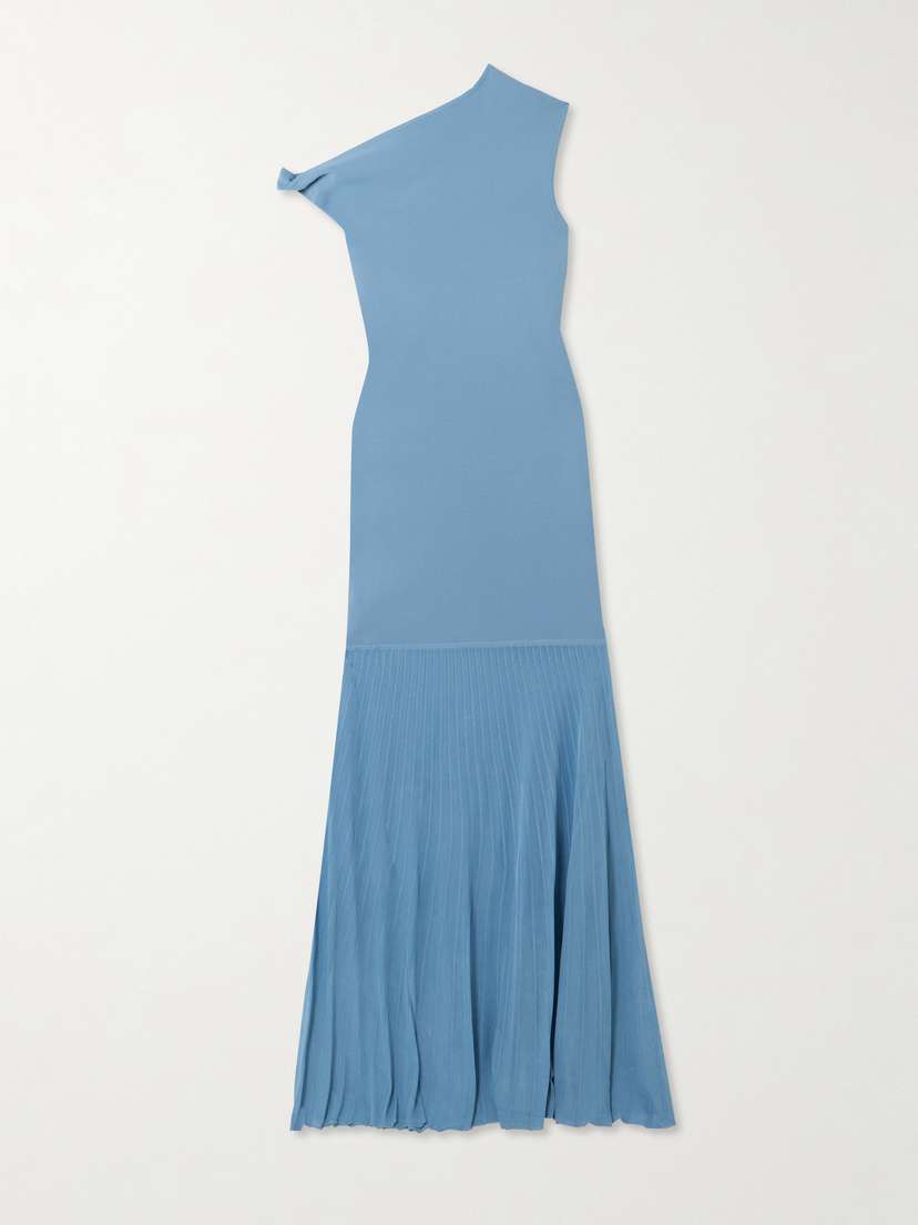 SIR. Twist Off-the-shoulder Pleated Knitted Maxi Dress