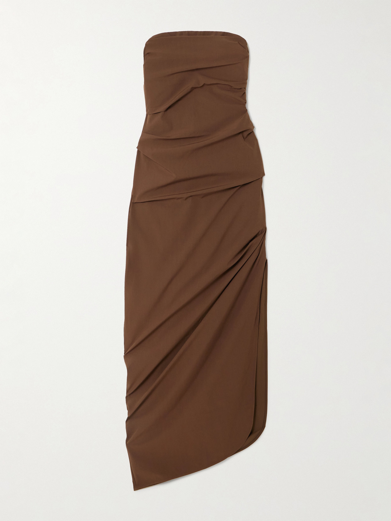 Sir Florent Strapless Ruched Crepe De Chine Gown In Brown