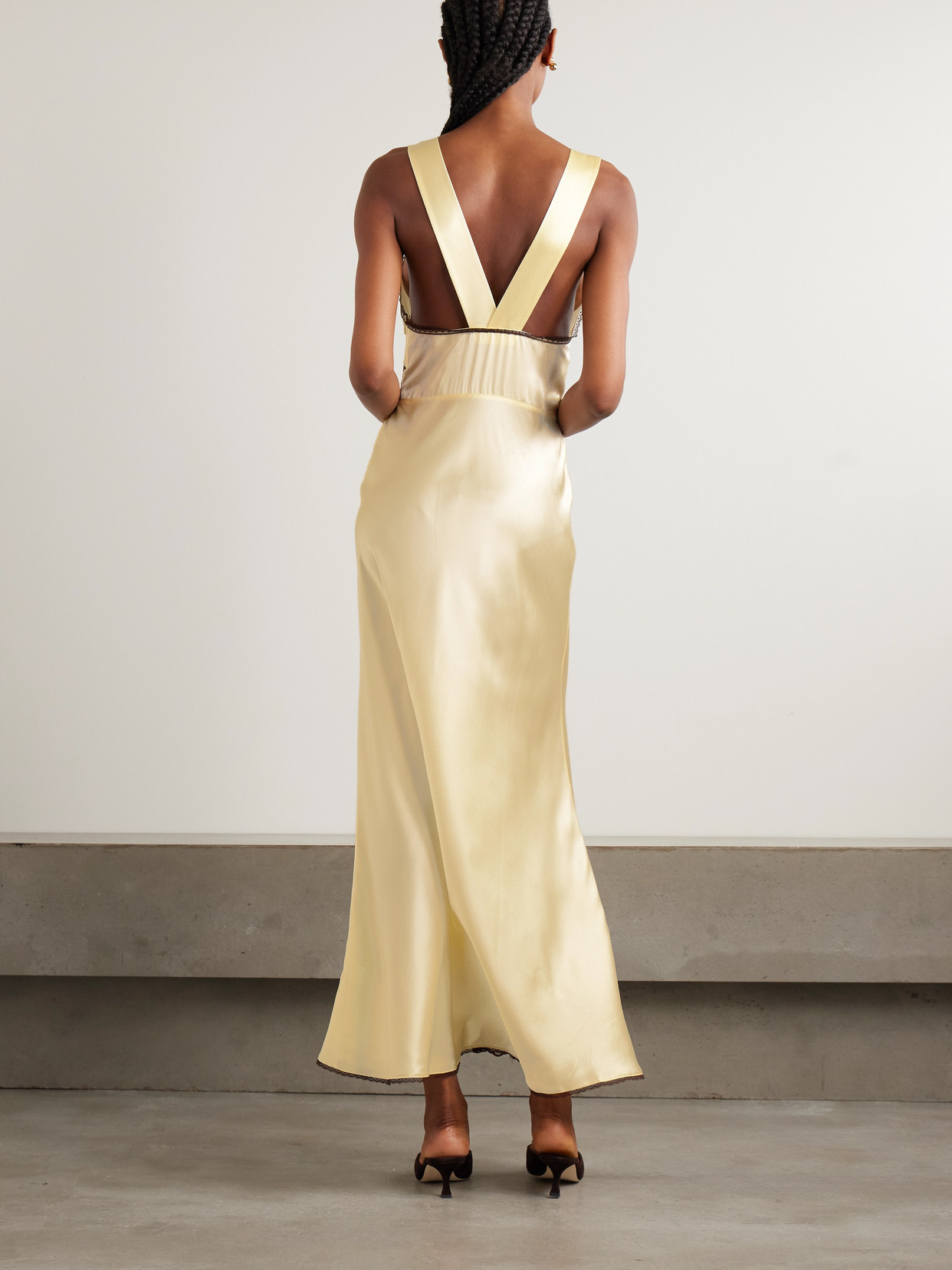 Sir Willa Lace-trimmed Cutout Silk Maxi Dress In Yellow