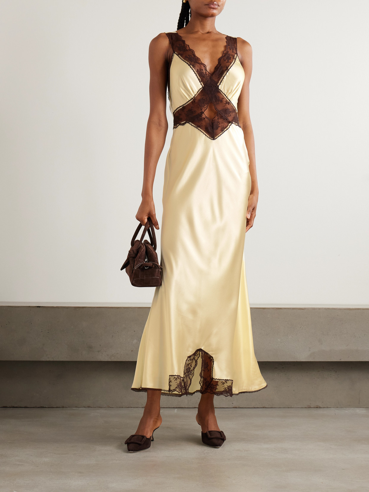 Sir Willa Lace-trimmed Cutout Silk Maxi Dress In Yellow