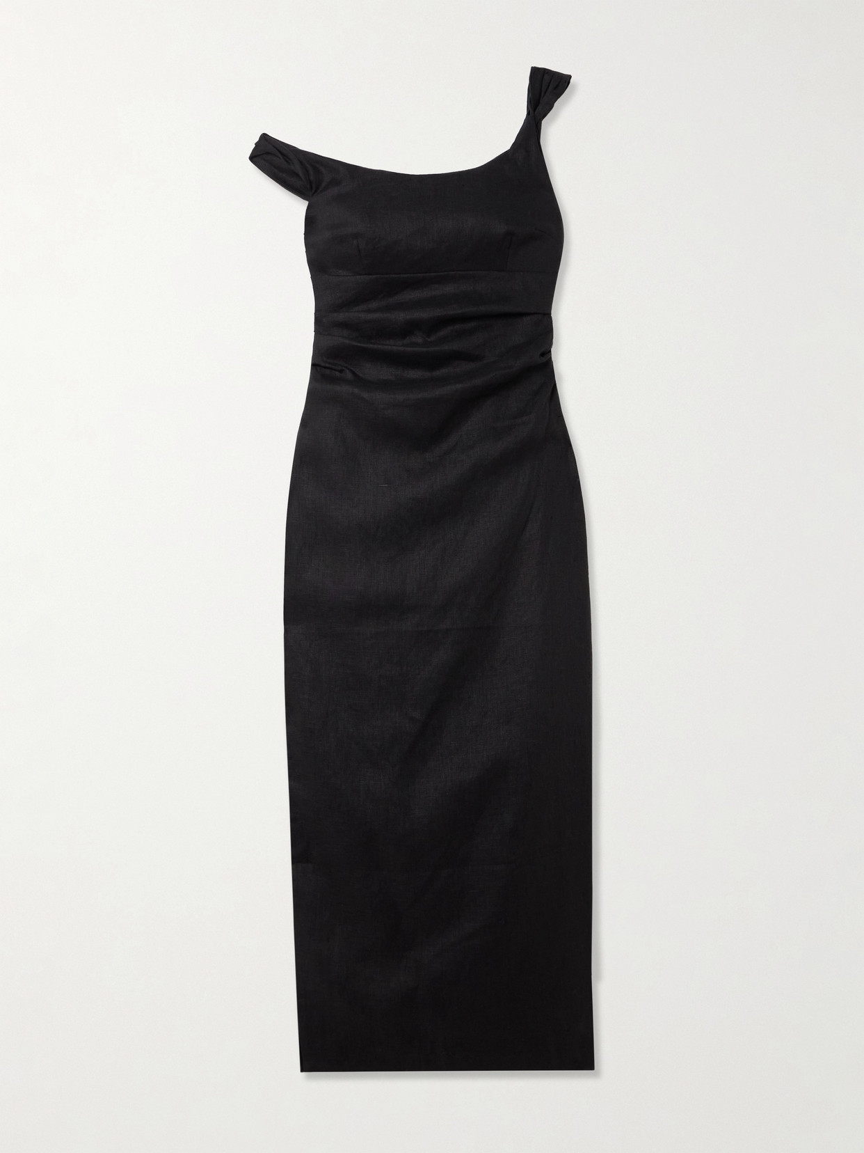 Sir Twisted Ruched Linen Midi Dress In Black
