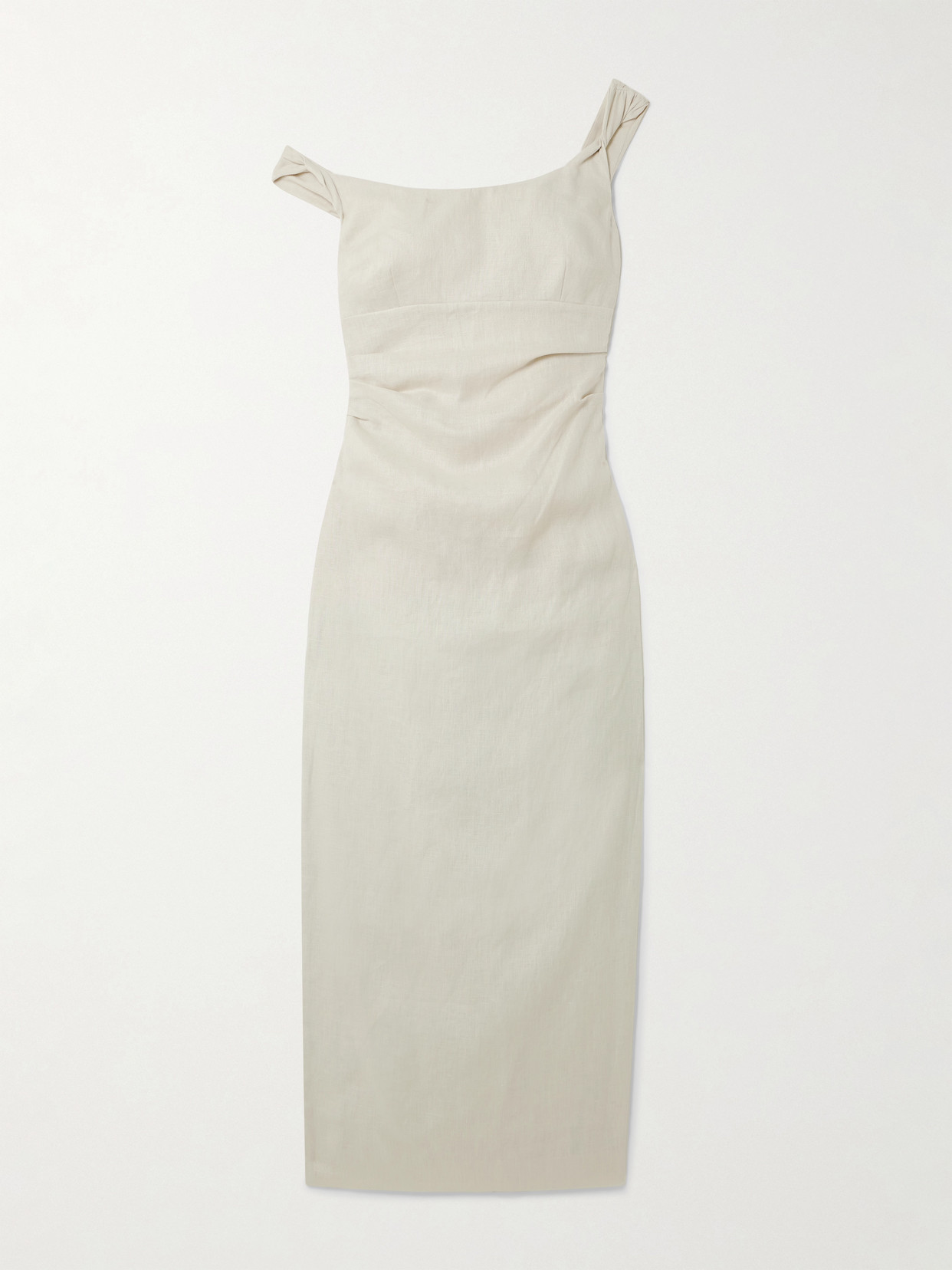 Sir Twisted Gathered Linen Midi Dress In Sand