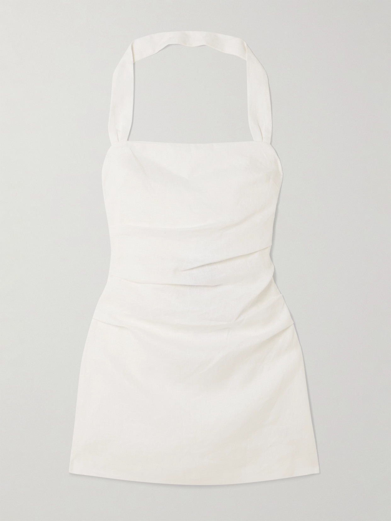 Sir Noemi Ruched Linen Halterneck Mini Dress In White