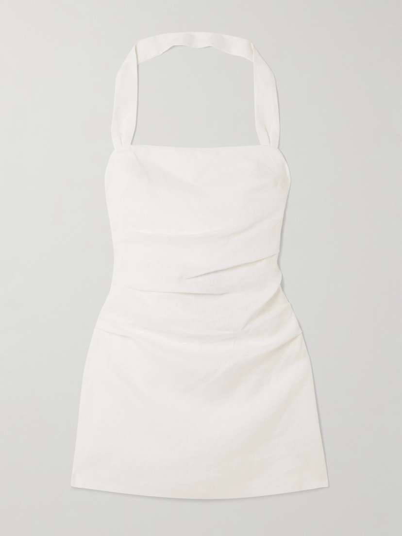 SIR. Noemi Ruched Linen Halterneck Mini Dress