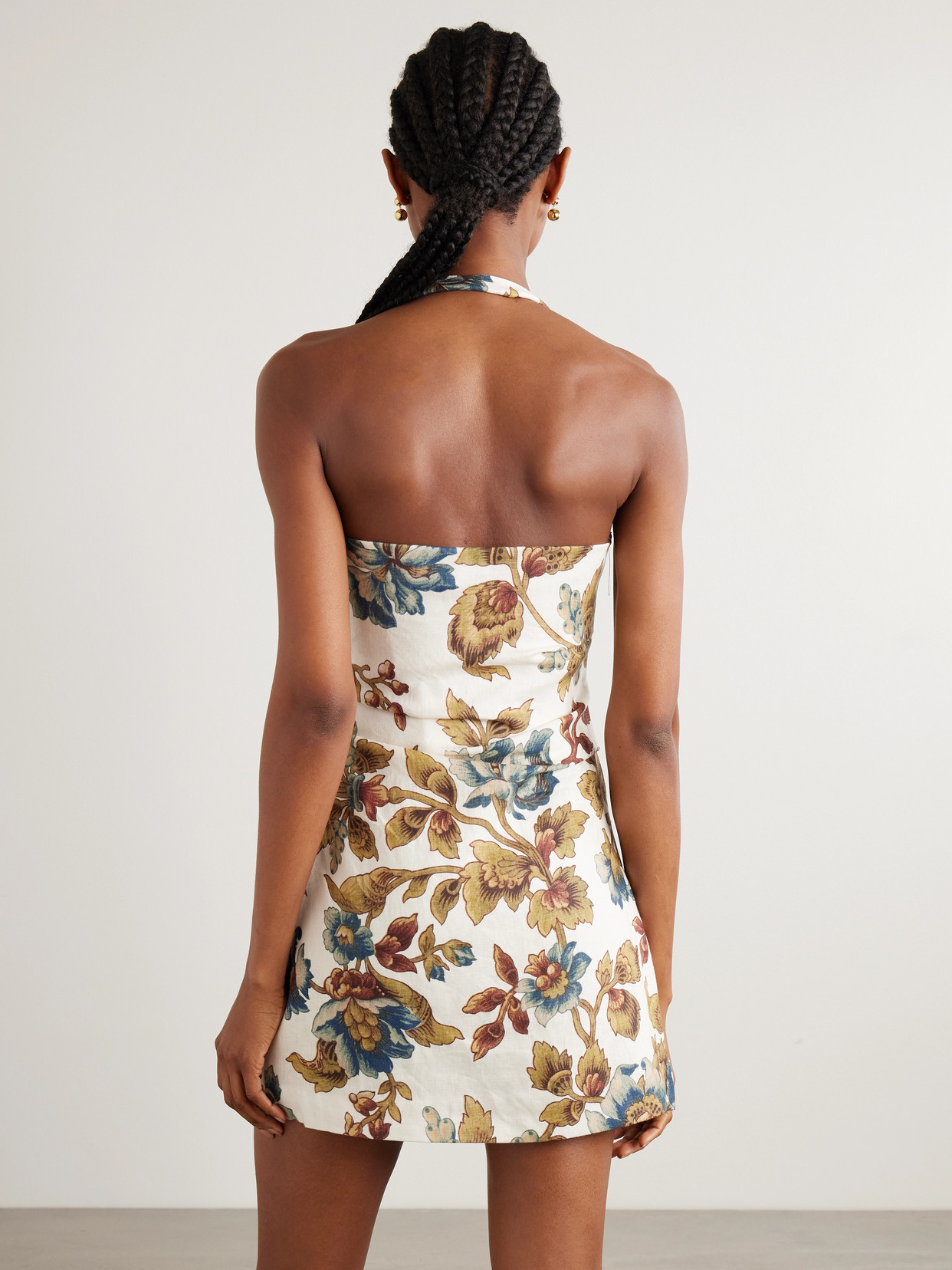 Sir Floral-print Linen Halterneck Mini Dress In Sand