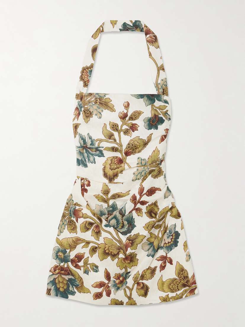 SIR. Floral-print Linen Halterneck Mini Dress