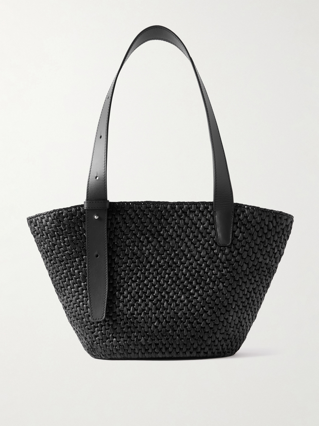 Lie Studio The Bianca Small Leather-trimmed Raffia Tote