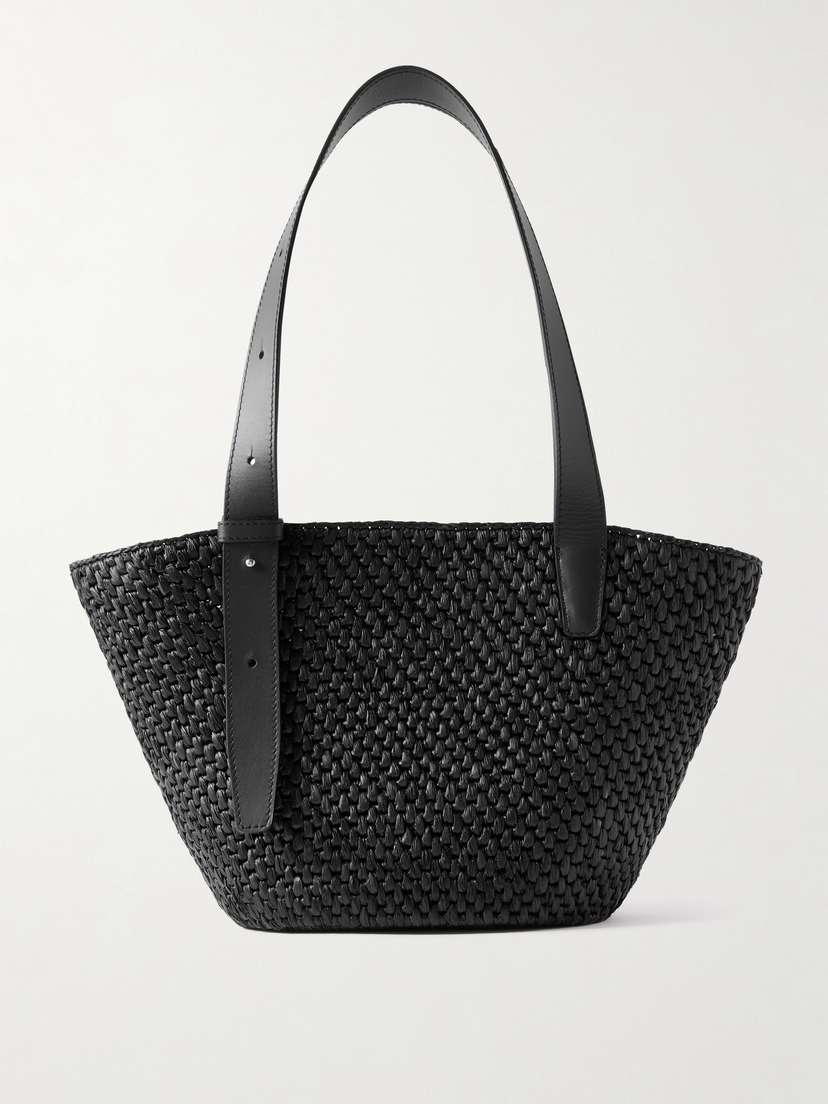 LIÉ STUDIO The Bianca Small Leather-trimmed Raffia Tote