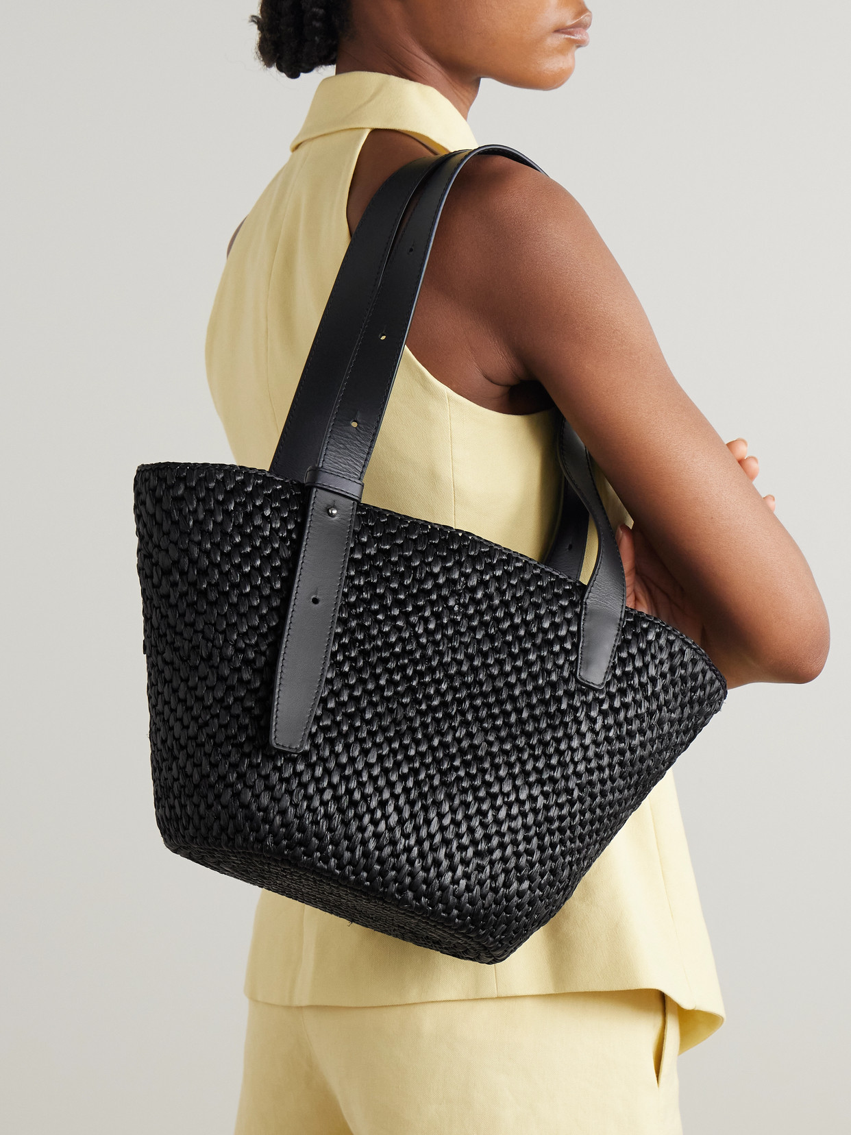 Lié Studio - The Bianca Small Leather-Trimmed Raffia Tote