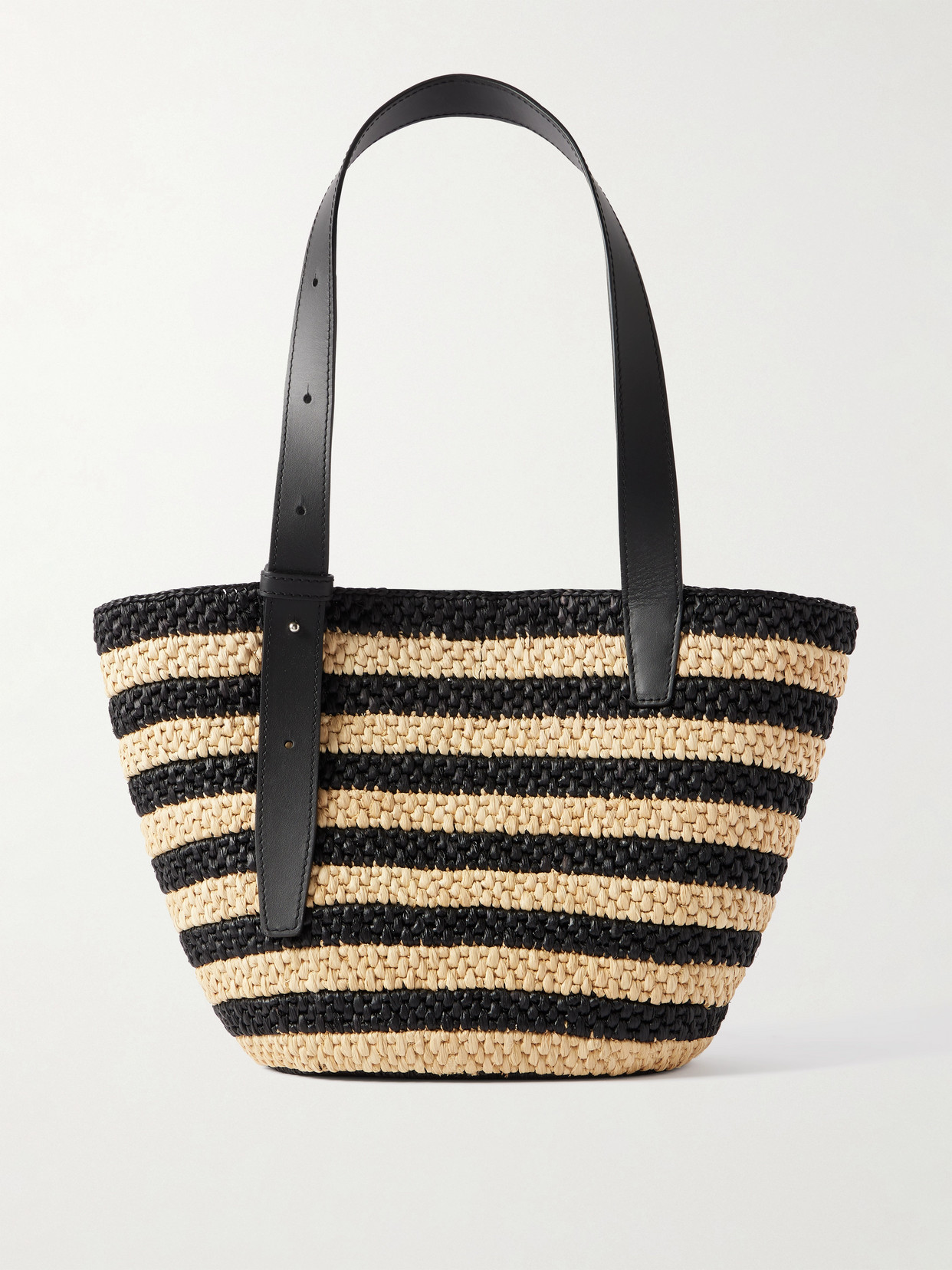 Lie Studio The Bianca Small Leather-trimmed Striped Raffia Tote