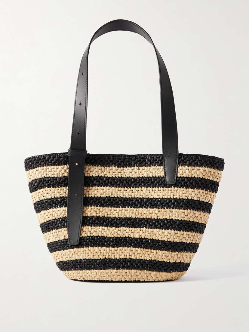 LIÉ STUDIO The Bianca Small Leather-trimmed Striped Raffia Tote