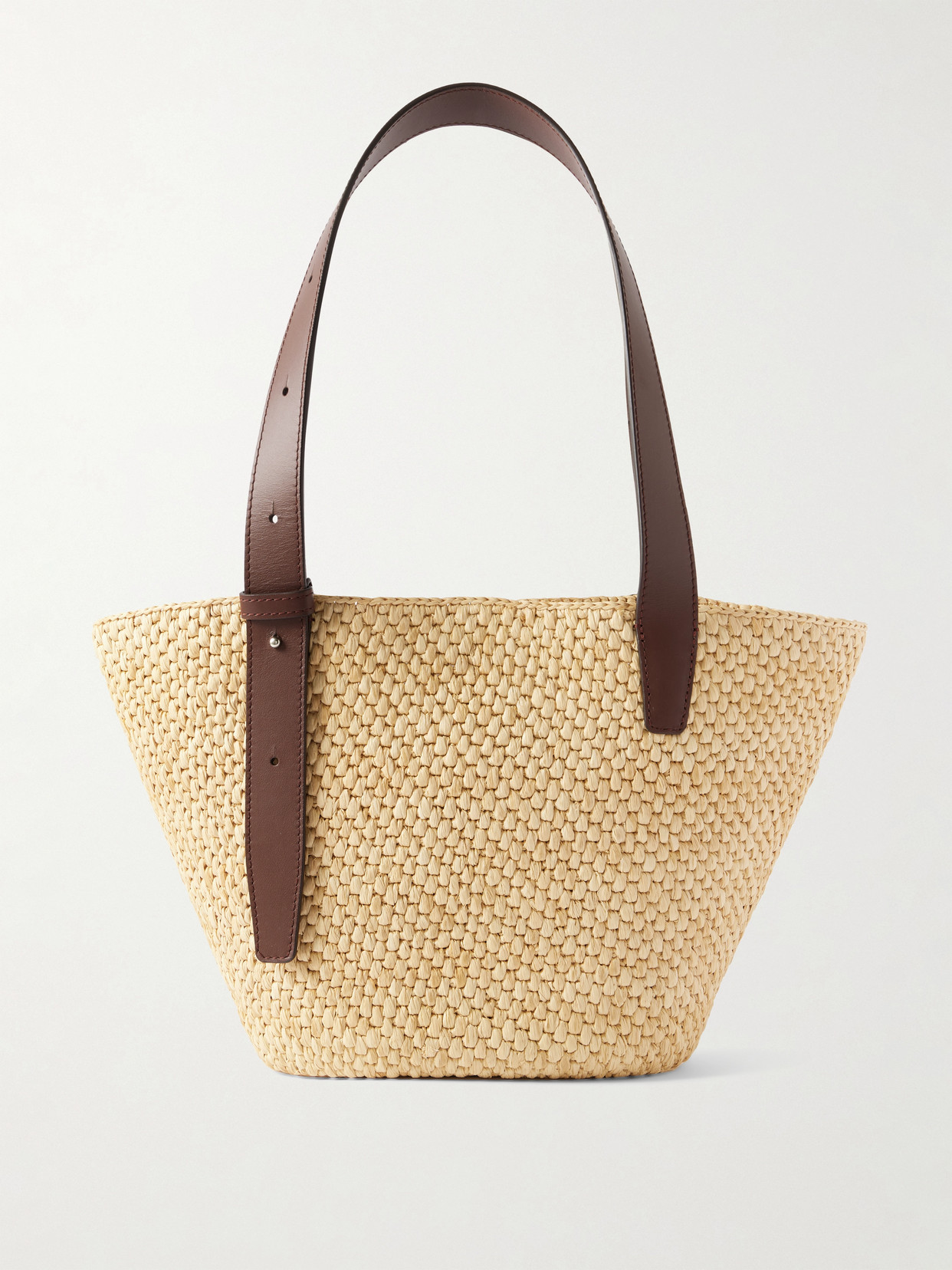 Lie Studio The Bianca Small Leather-trimmed Raffia Tote