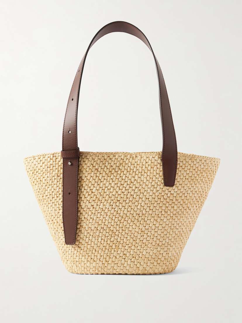 LIÉ STUDIO The Bianca Small Leather-trimmed Raffia Tote