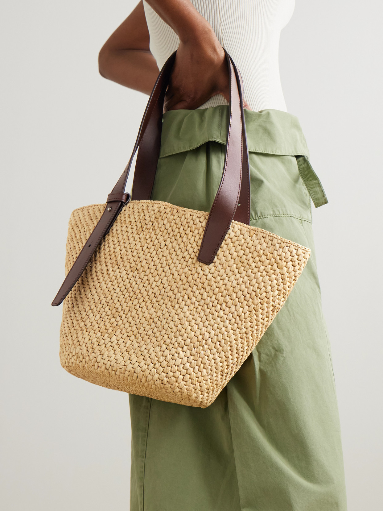 Lié Studio - The Bianca Small Leather-Trimmed Raffia Tote