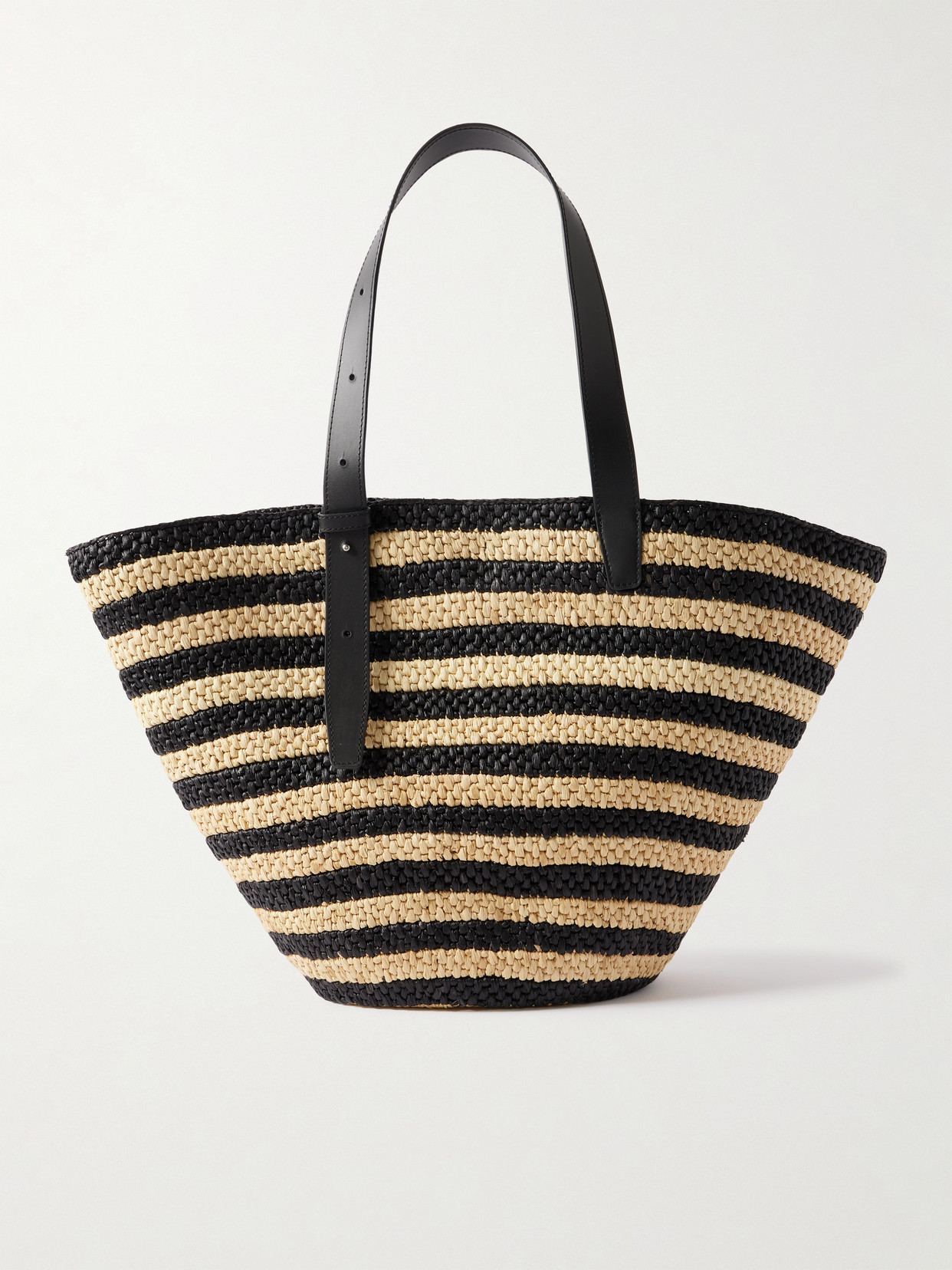 Lie Studio The Bianca Large Leather-trimmed Striped Raffia Tote