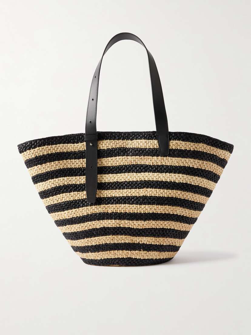 LIÉ STUDIO The Bianca Large Leather-trimmed Striped Raffia Tote