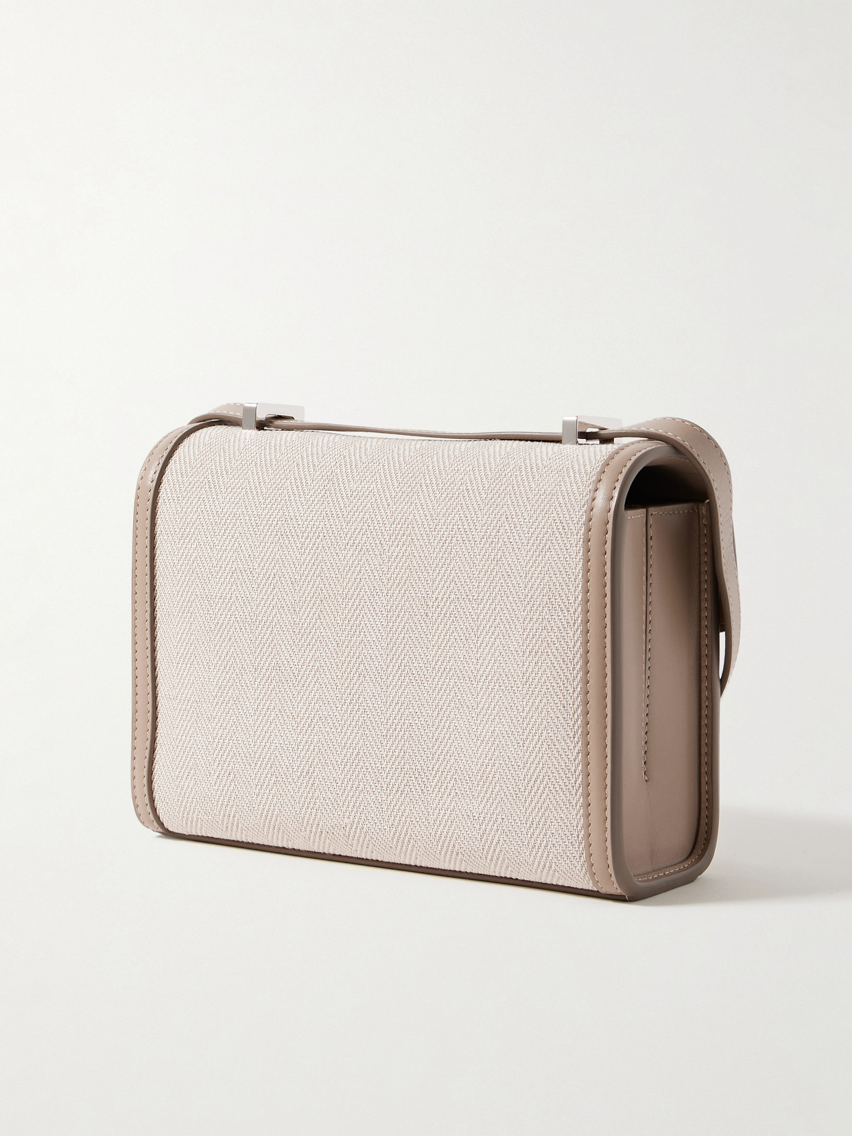 Savette Symmetry 19 Leather-trimmed Herringbone Linen Shoulder Bag In Neutral