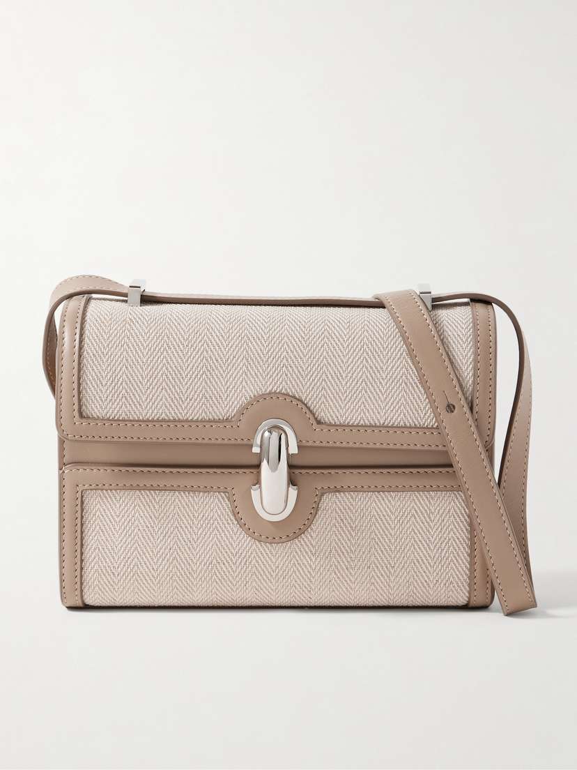 Savette Symmetry 19 Leather-trimmed Herringbone Linen Shoulder Bag