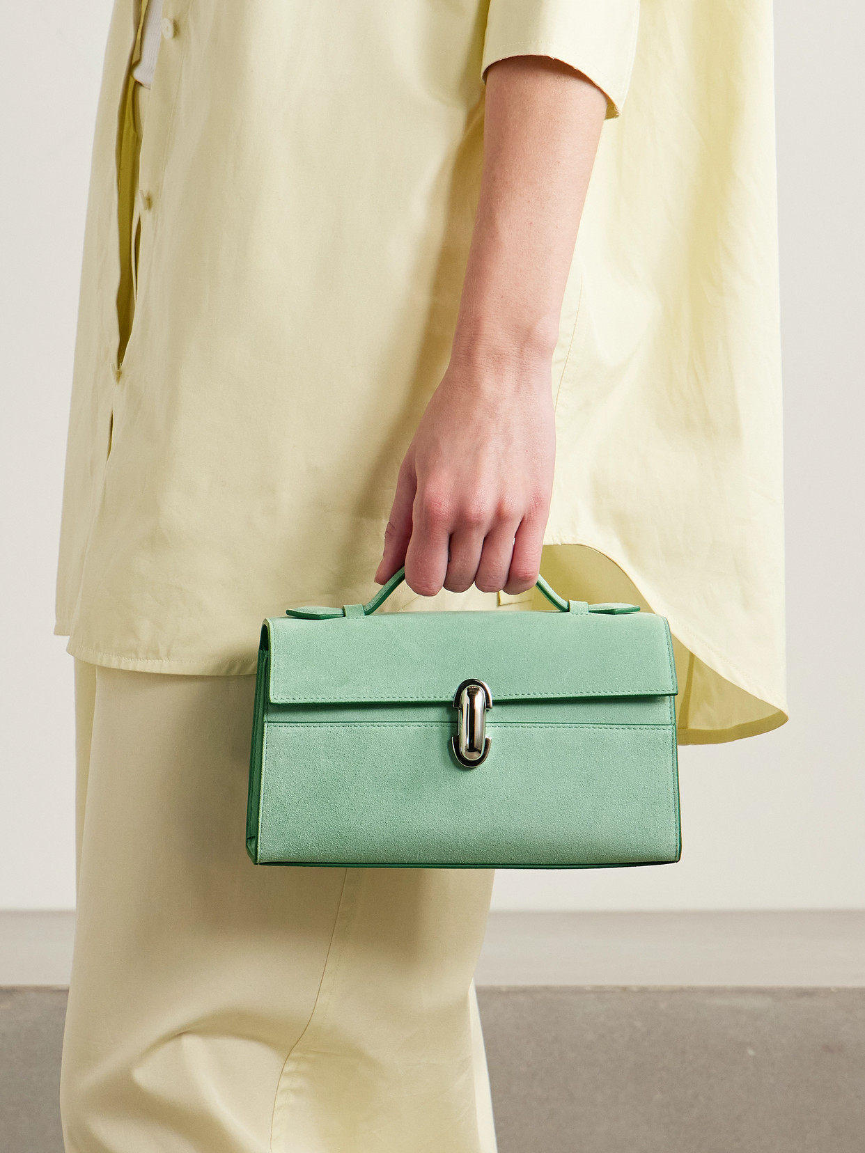 Savette Symmetry Pochette Suede Tote In Blue