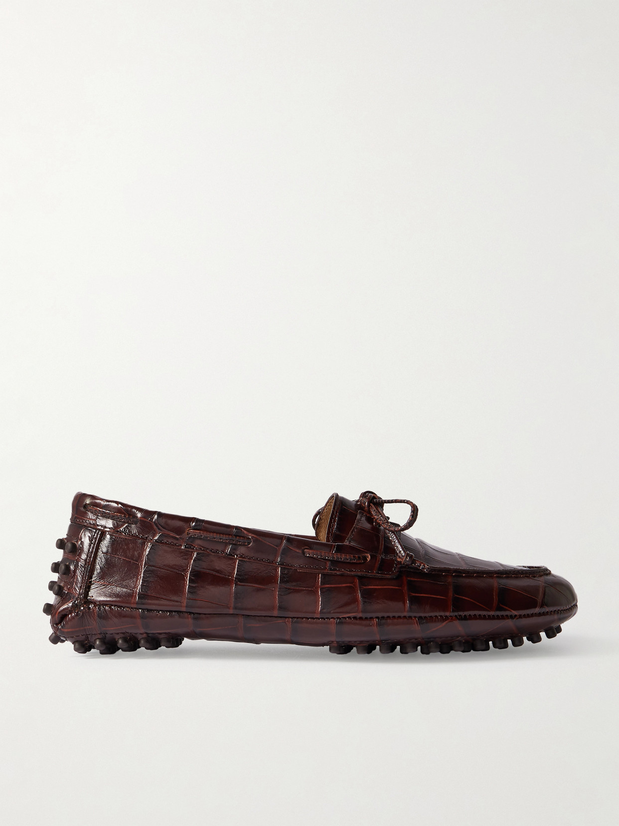 Le Monde Beryl Driver Tie-detailed Croc-effect Leather Loafers