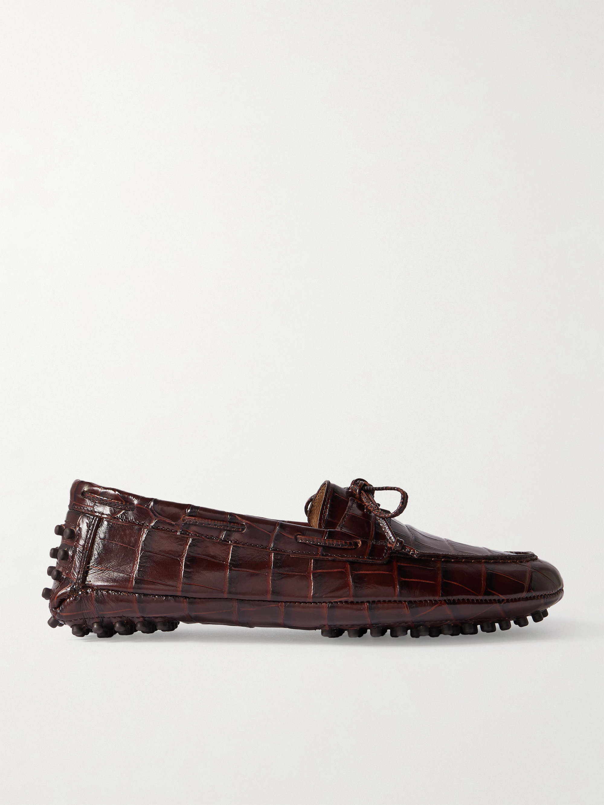LE MONDE BERYL - Driver tie-detailed croc-effect leather loafers