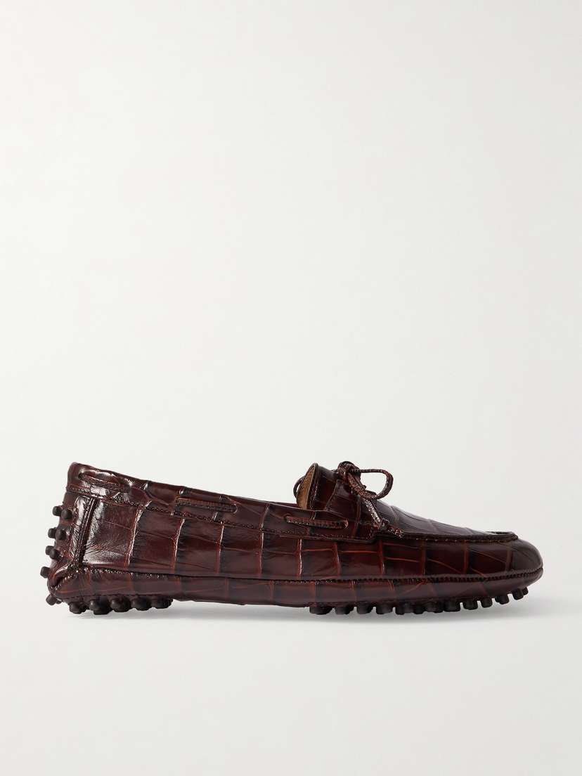 Le Monde Béryl Driver Tie-detailed Croc-effect Leather Loafers