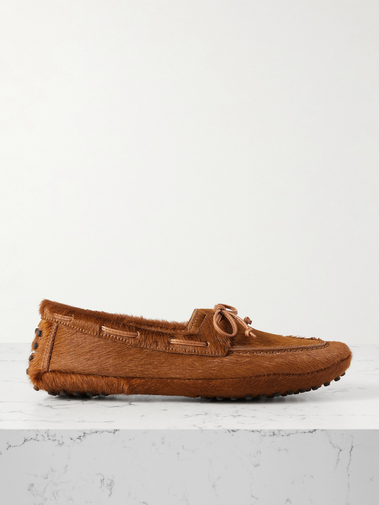 Le Monde Beryl Driver Leather-trimmed Calf Hair Loafers