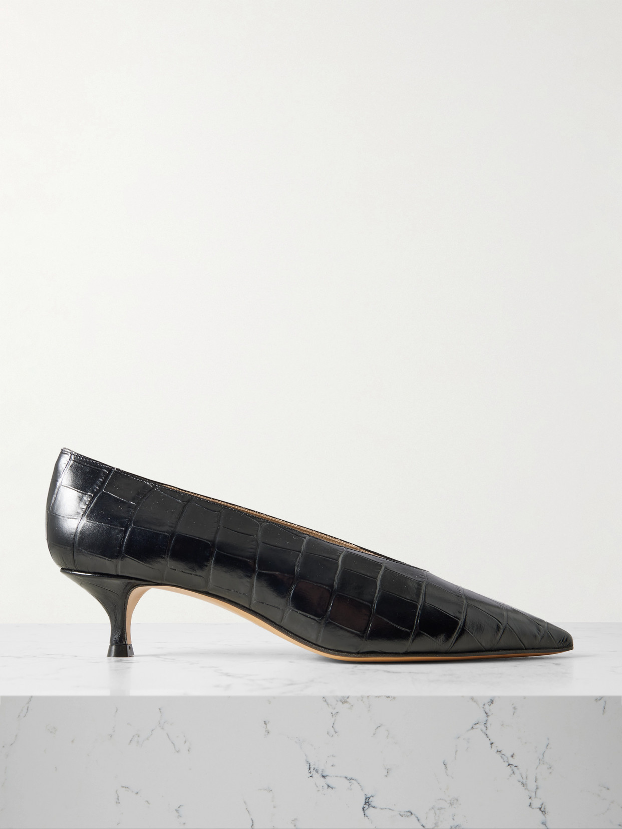 Le Monde Beryl Babouche Croc-effect Leather Pumps In Black